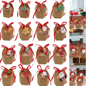 24 Pcs Christmas Gift Boxes With Ribbon And Cards Cartoon Santa Claus Reindeer Snowman Pattern Box Paper Cookies Candy Treat Boxes For Christmas Party