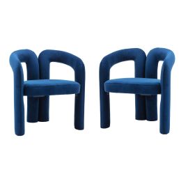 COOLMORE Contemporary Designed Velvet Fabric Upholstered Accent/Dining Chair /Barrel Side Chairs Kitchen Armchair for Living Room set of 2 (Navy Velve