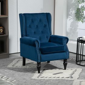 COOLMORE Wood Frame Armchair, Modern Accent Chair Lounge Chair with Sturdy Wood Legs for Living Room Bedroom (Navy)