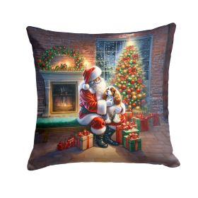 Cavalier Spaniel and Santa Claus Throw Pillow Machine Washable, Indoor Outdoor Decorative Pillow for Couch, Bed or Patio, 18Hx18W