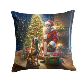 Belgian Malinois and Santa Claus Throw Pillow Machine Washable, Indoor Outdoor Decorative Pillow for Couch, Bed or Patio, 18Hx18W